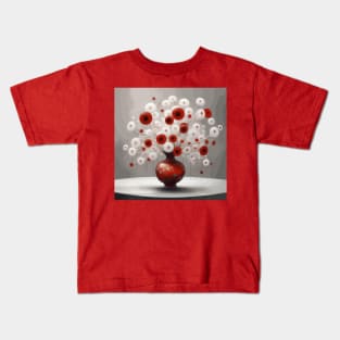 Red and White Abstract Flowers in a Red Vase Kids T-Shirt